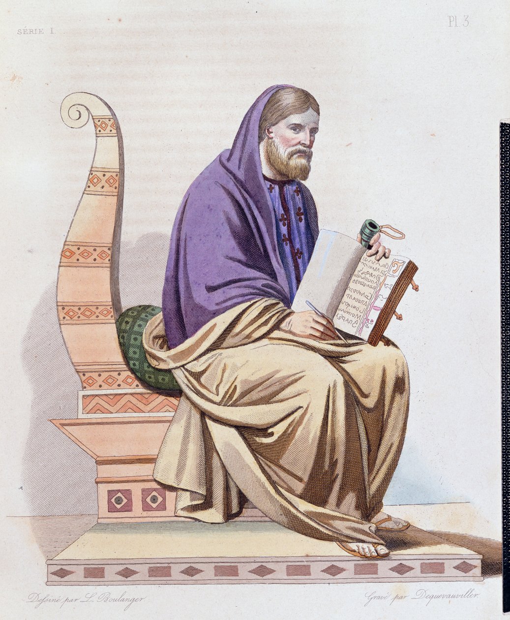 Portrét sv. Řehoře z Tours (538-594) ilustrace z „Le Plutarque Francais“ od E. Mennecheta, vyryl Dequevauviller, 1841 od Louis Boulanger