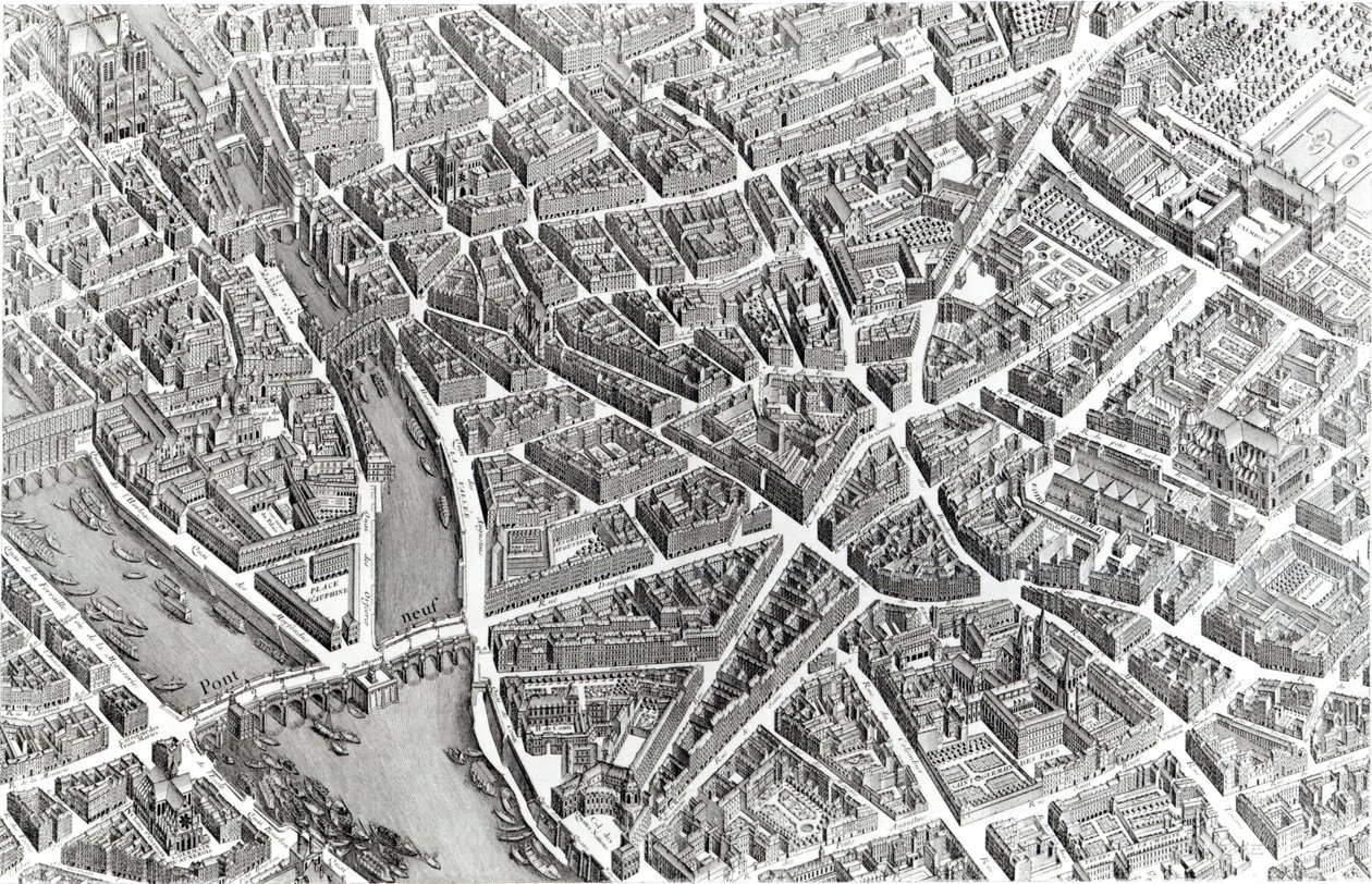 Plán Paříže, známý jako „Plan de Turgot“, vyrytý Claudem Lucasem, 1734-39 (detail) od Louis Bretez