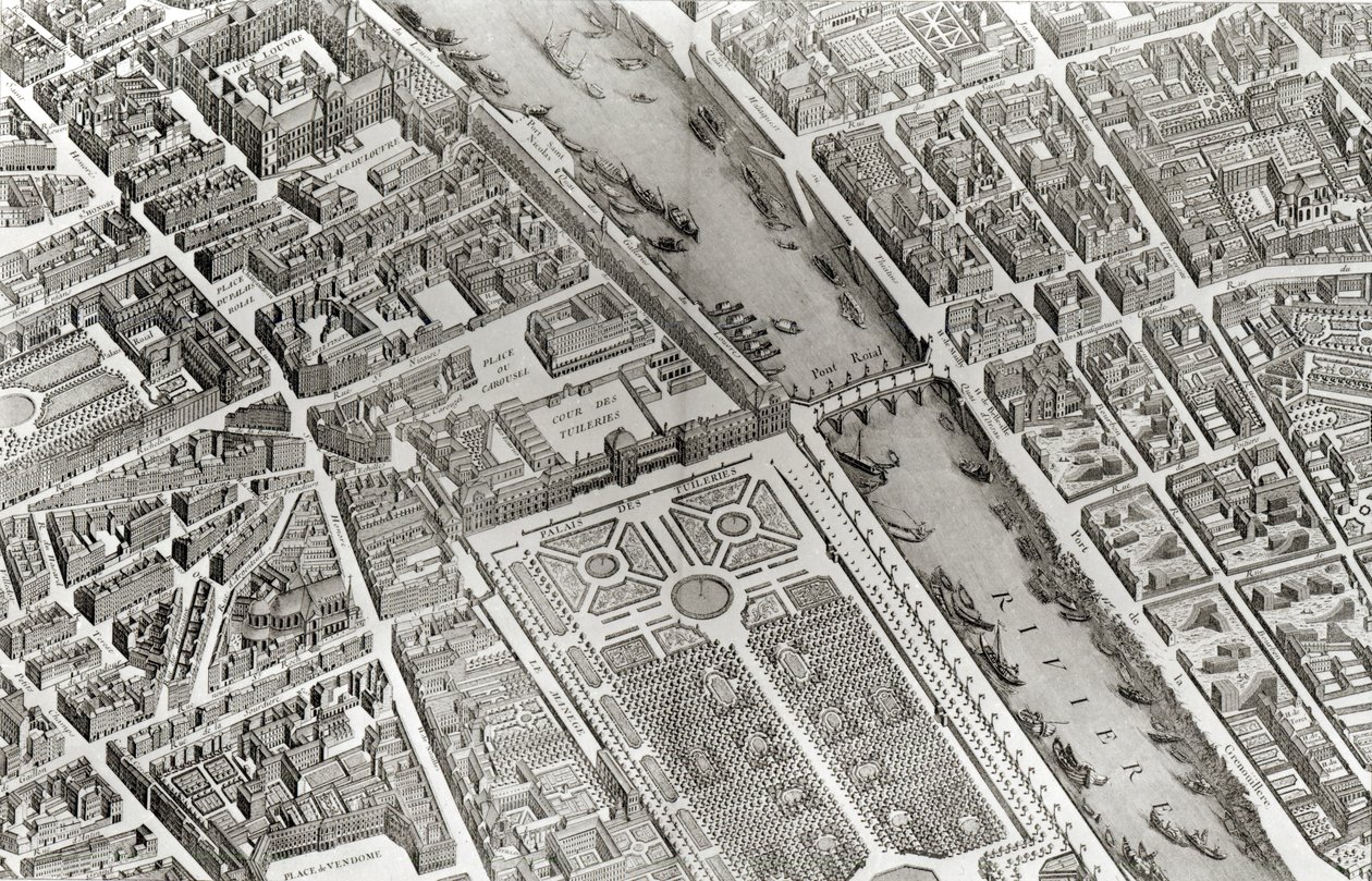 Plán Paříže, známý jako "Plan de Turgot", vyryl Claude Lucas, 1734-39 (detail) od Louis Bretez