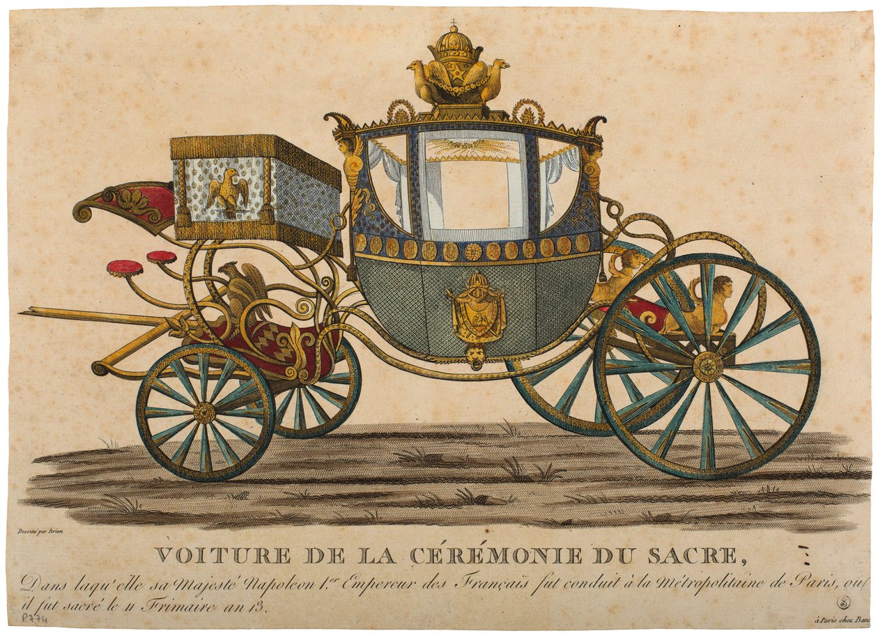 Přeprava ke korunovaci císaře Napoleona I., která se konala 11. Frimaire, rok XIII kolorovaná rytina od Louis Brion de la Tour fils