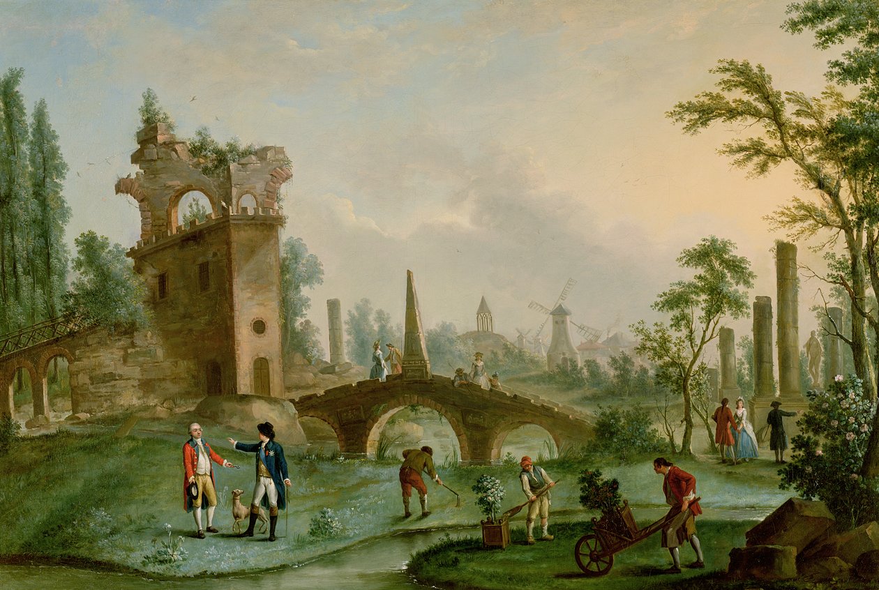 Carmontelle (1717-1806) dává klíče od Parc Monceau v Paříži vévodovi z Chartres (1747-93) od Louis Carrogis dit Carmontelle