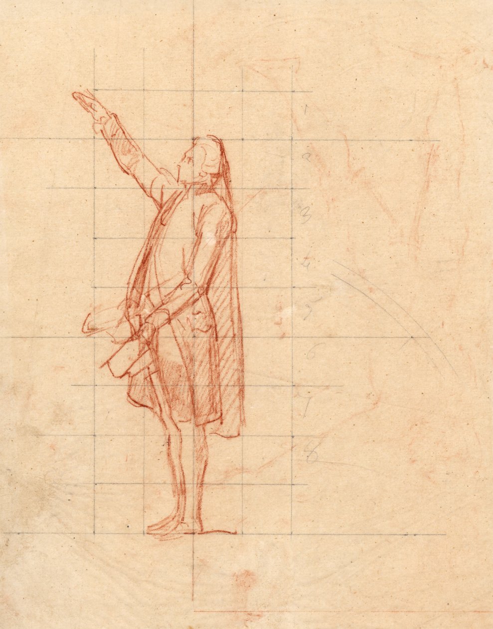 Studie pro přísahu tenisového kurtu (červená křída na papíře a černé olovo na pauzovacím papíře) od Louis Charles Auguste Couder