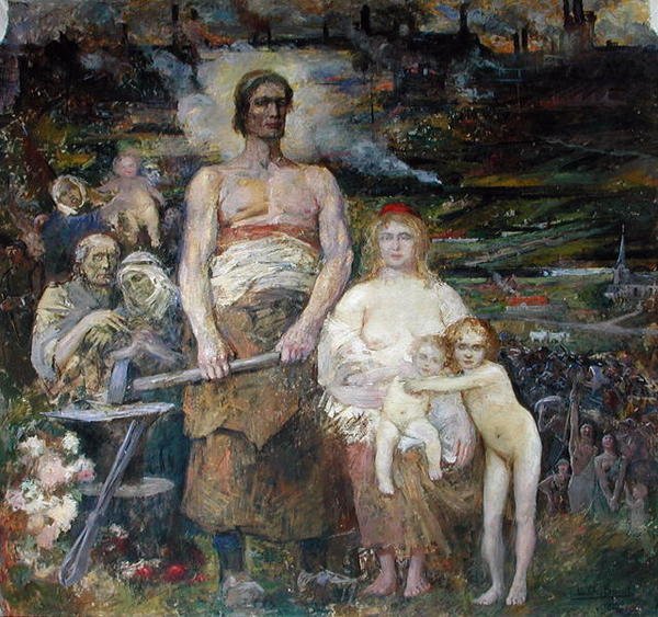 Směrem k emancipaci, ze Salle Pierre de Roubaix, 1913 (nástěnná malba) od Louis Charles Spriet