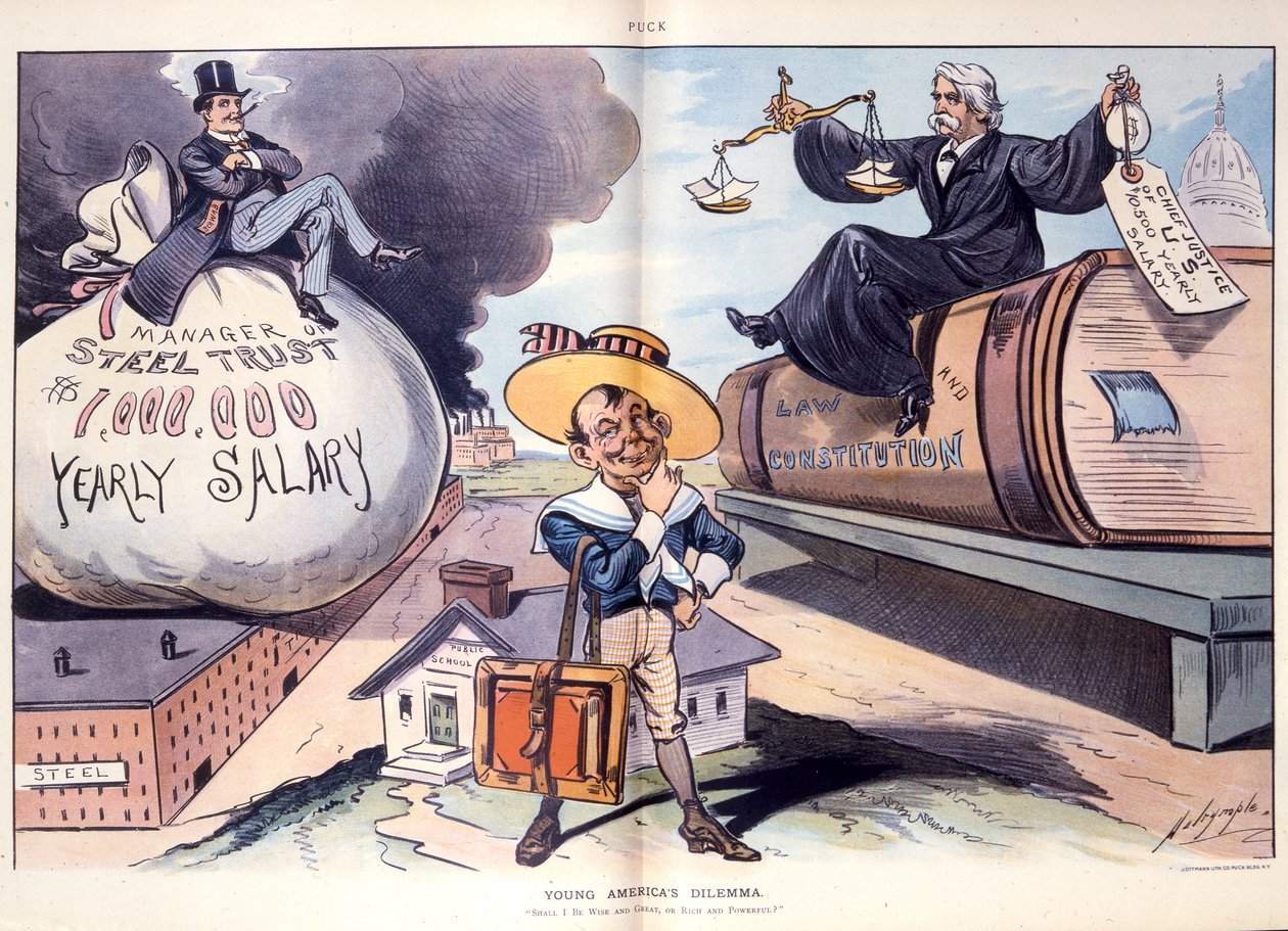 Dilema mladé Ameriky, budu moudrý a skvělý, nebo bohatý a mocný, 1901 od Louis Dalrymple