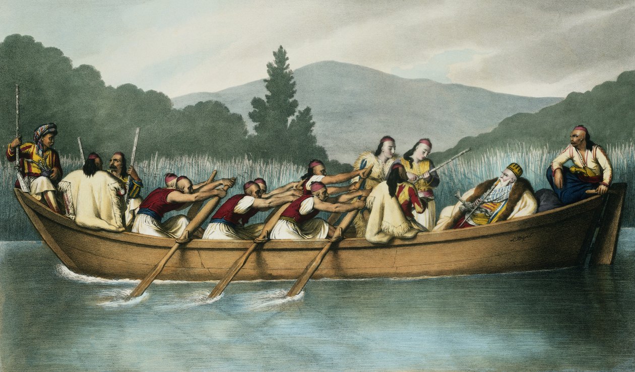 Ali Pasha (1741-1822) z Janiny na lovu na jezeře Butrinto v březnu 1819, vyryl Mlle. Formentin, 1825 od Louis Dupré