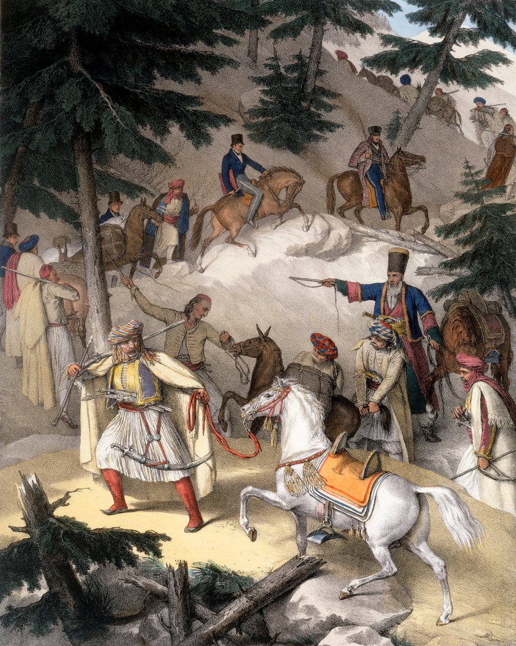 Le Pinde - deska XI, vyryl Lemercier z knihy "Voyage à Athènes et a à Constantinople", kterou napsal a ilustroval Dupre, 1828 od Louis Dupré