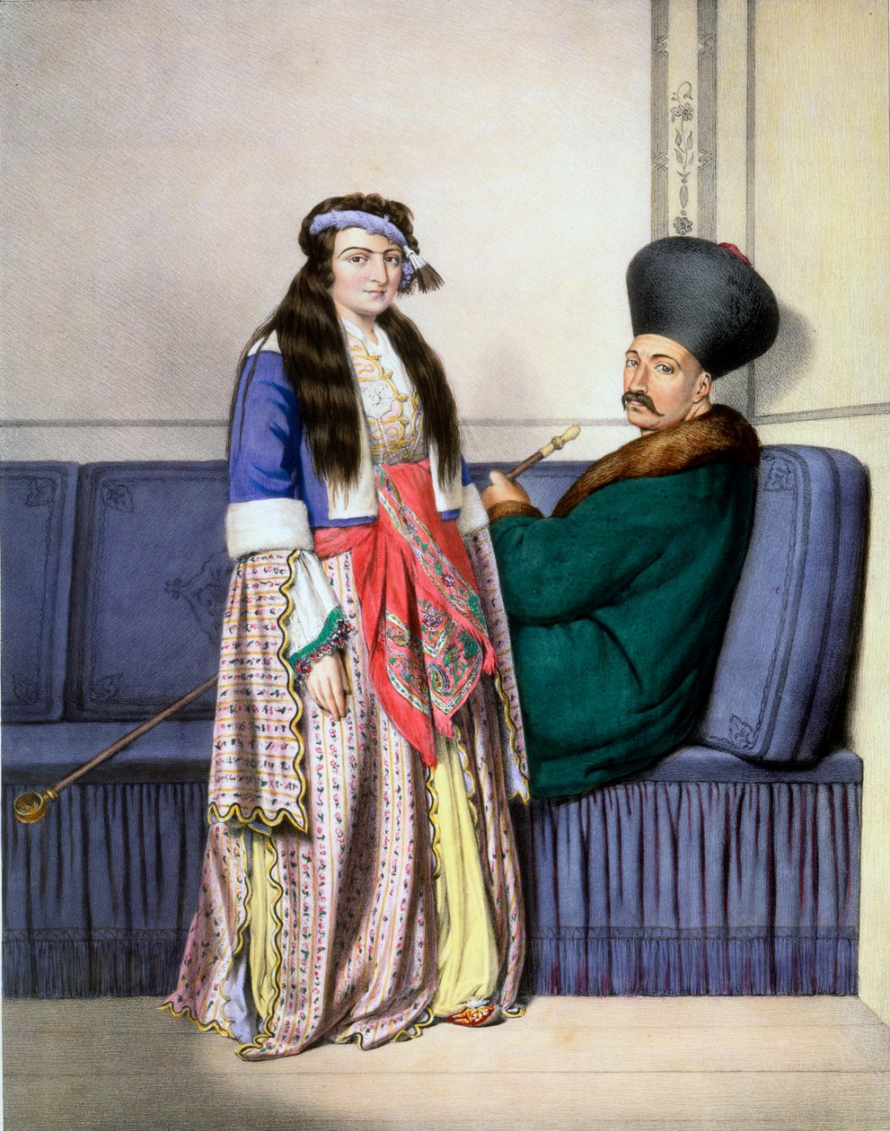 Arménská cena a jeho žena - deska XXVII, vyrytá Lemercierem z knihy "Voyage à Athènes et a à Constantinople", kterou napsal a ilustroval Dupre, 1828. od Louis Dupré