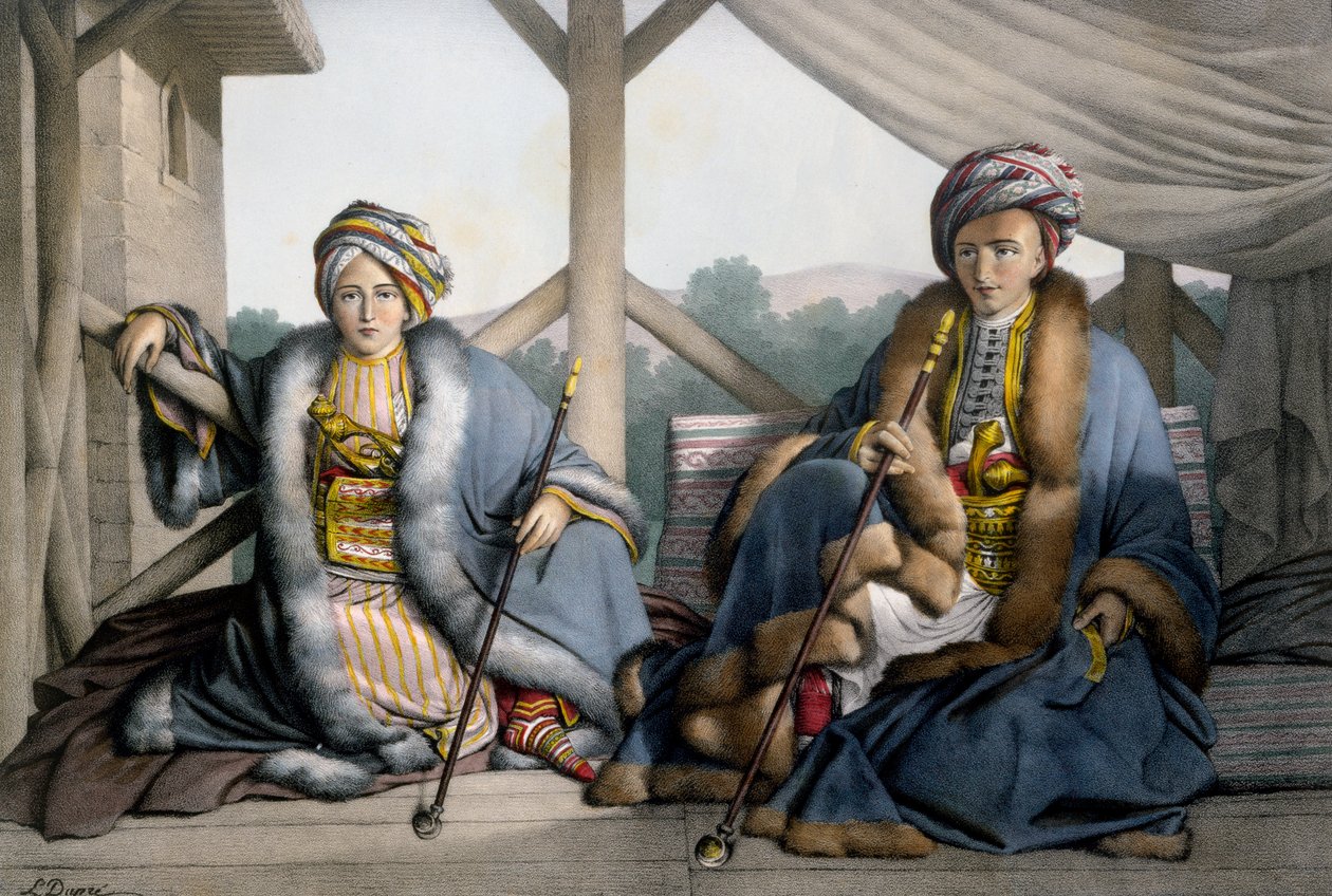 Pacha z Thessalie, syn Veliho a Mehemeta, mladší syn Ali Cebelerr, Visir de Janina - Deska IV, vyrytý Lemercierem z „Voyage à Athens et a à Constantinople“, napsal a ilustroval Dupre od Louis Dupré