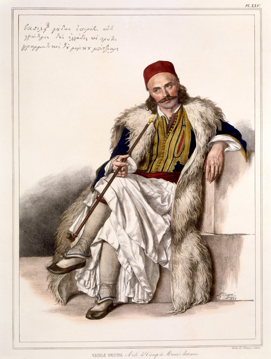 Vanila Gouda, Aide de Camp of Notis Botazaris - Talíř XXV, vyrytý Lemercierem z „Voyage à Athens et a à à Constantinople“, napsal a ilustroval Dupre, 1828 od Louis Dupré