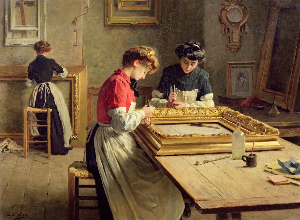 Interiér dílny na zlacení rámu od Louis Emile Adan