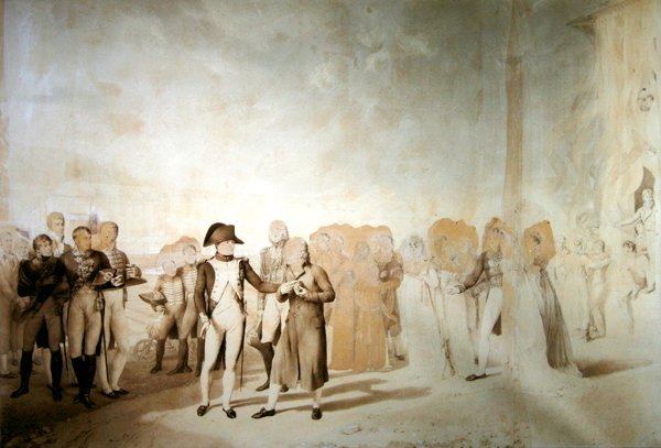 Napoleon navštíví továrnu v Jouy-en-Josas, 20. června 1806 (pero a sépiový inkoust na papíře) od Eugene Isabey