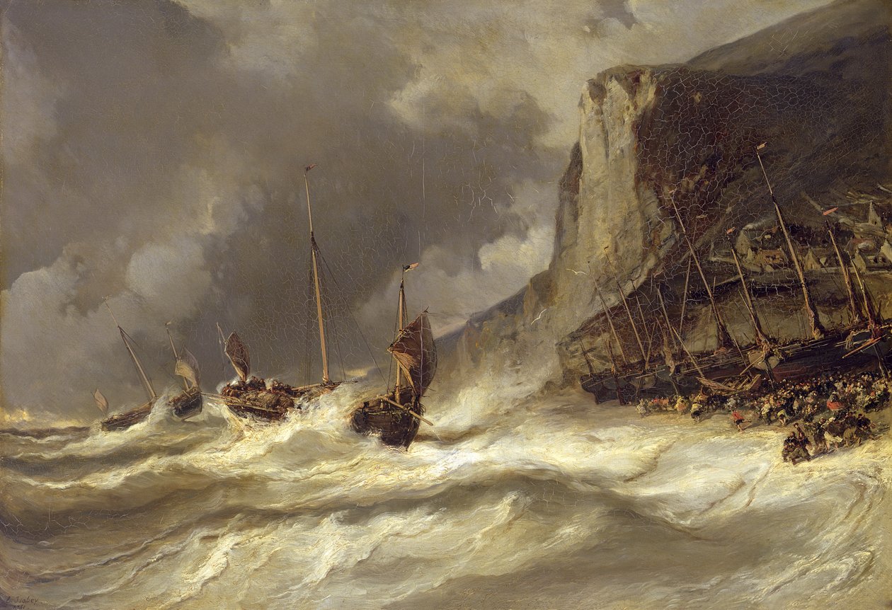 Bouře na pobřeží v Etretat, Normandie, 1851 od Eugene Isabey