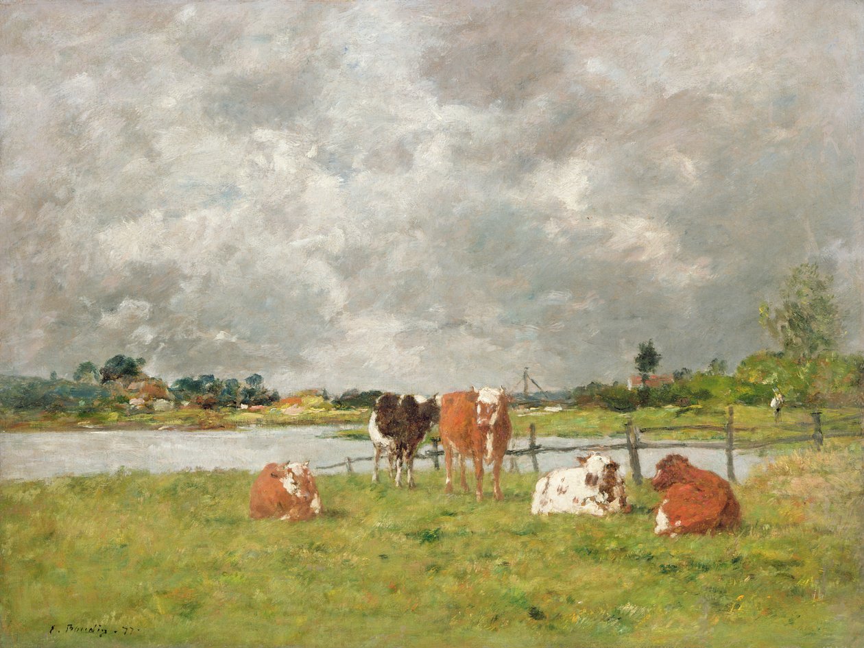 Krávy na poli pod bouřlivým nebem, 1877 od Eugene Louis Boudin