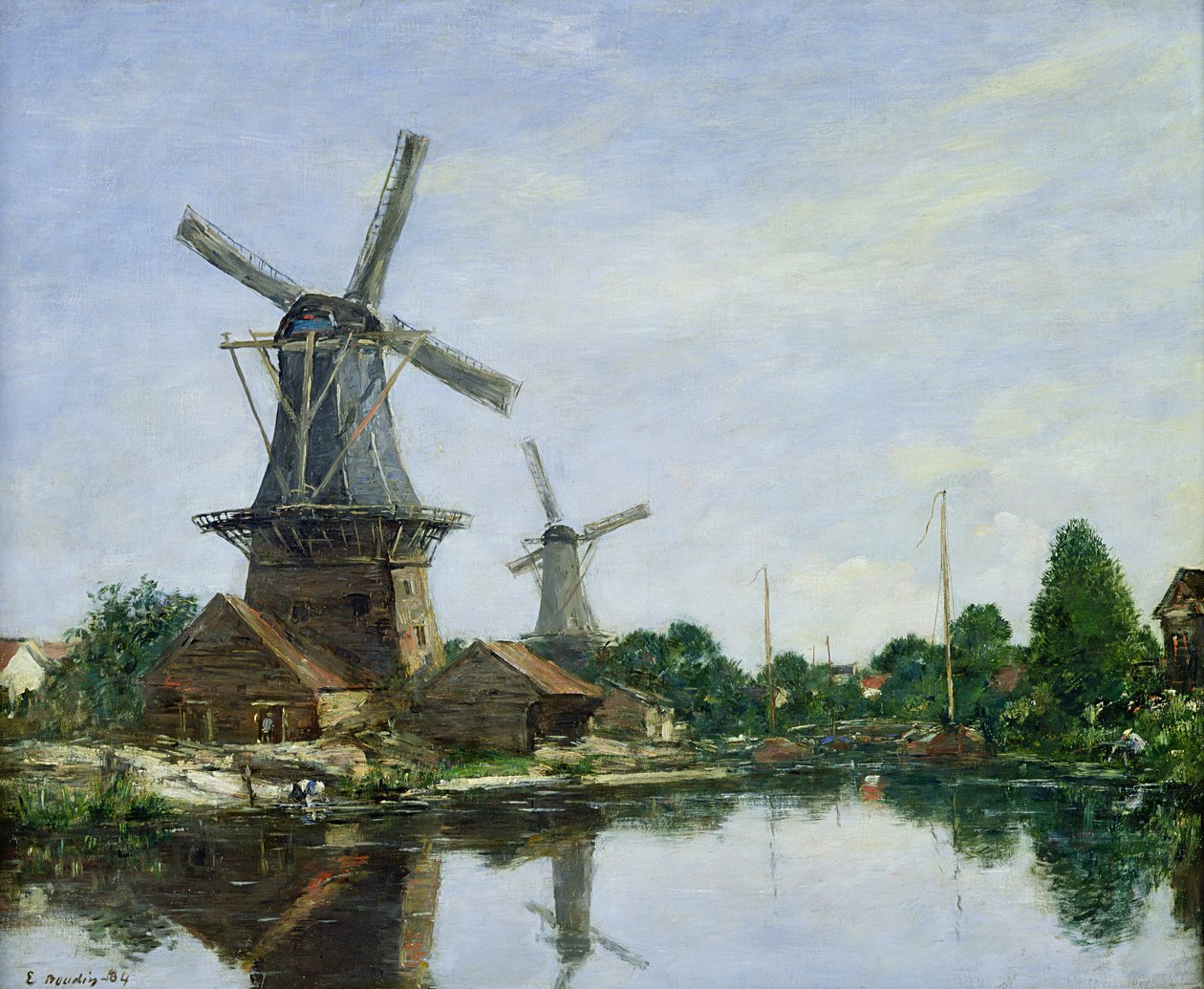 Holandské větrné mlýny, 1884 od Eugene Louis Boudin