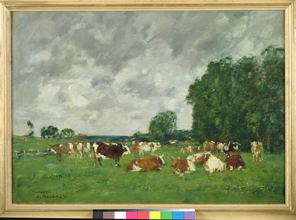 Pastviny ve Fervaques aneb Krávy na pastvině, 1874 od Eugene Louis Boudin