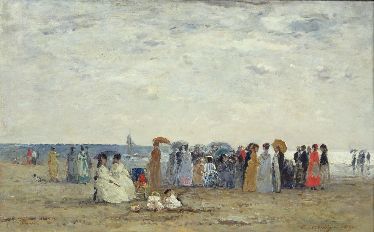 Plavci na pláži Trouville, 1869 (olej na dřevě) od Eugene Louis Boudin