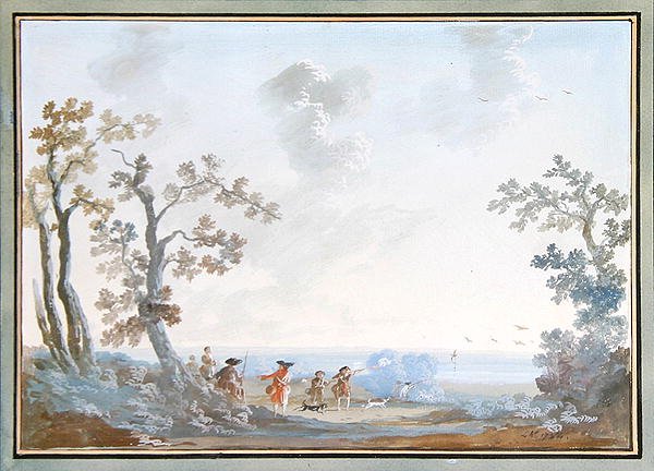 Huntsmen in a Landscape: A Set of Pendants, 1784 (pár viz 309376) od Louis Gabriel Moreau