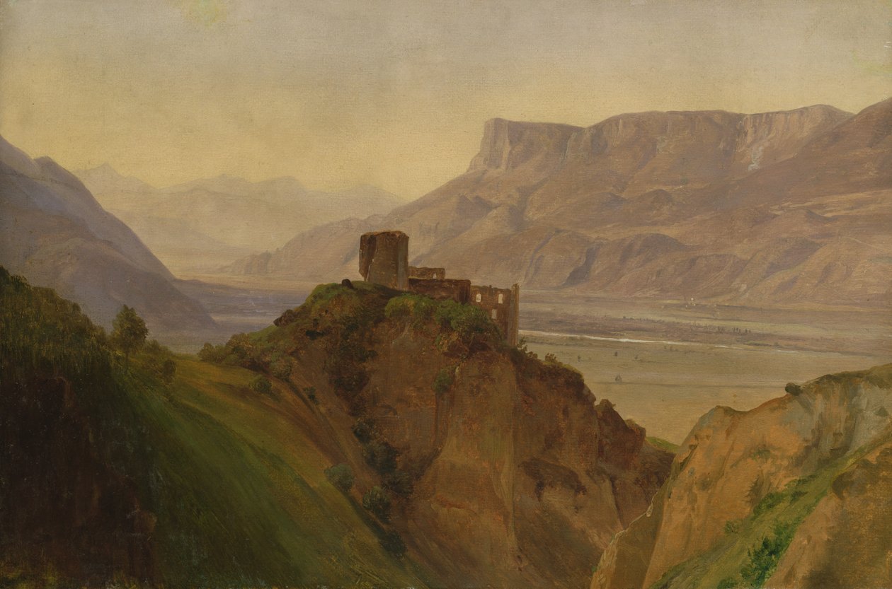 Die Ruine Brunnenburg mit dem Etschtal, 1838 (olej na papíře na dřevě) od Louis Gurlitt