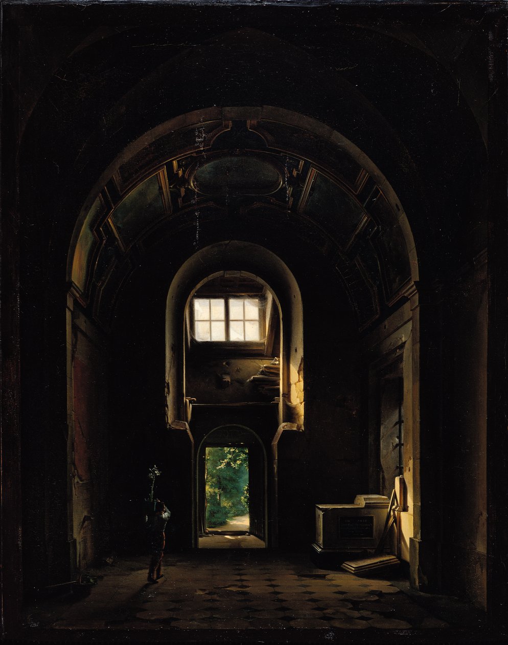 Interiér kaple Saint-Philippe v Eglise des Feuillants v Paříži, 1814 od Louis Jacques Mande Daguerre