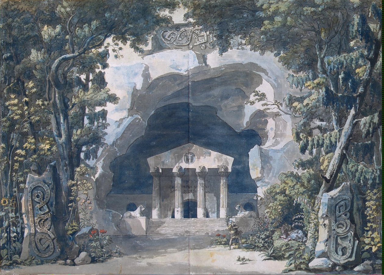 Scénická skica k opeře "Frigga", 1787 (pero a indická tuš s čb na papíře) od Louis Jean Desprez
