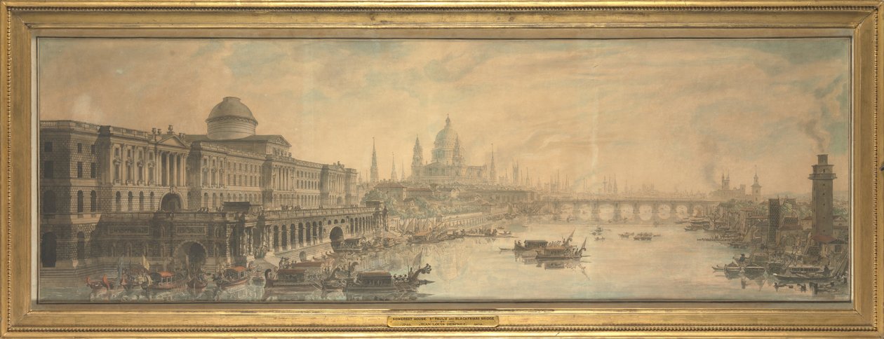 Dům Somerset, katedrála Saint Pauls a most Blackfriars od Louis Jean Desprez