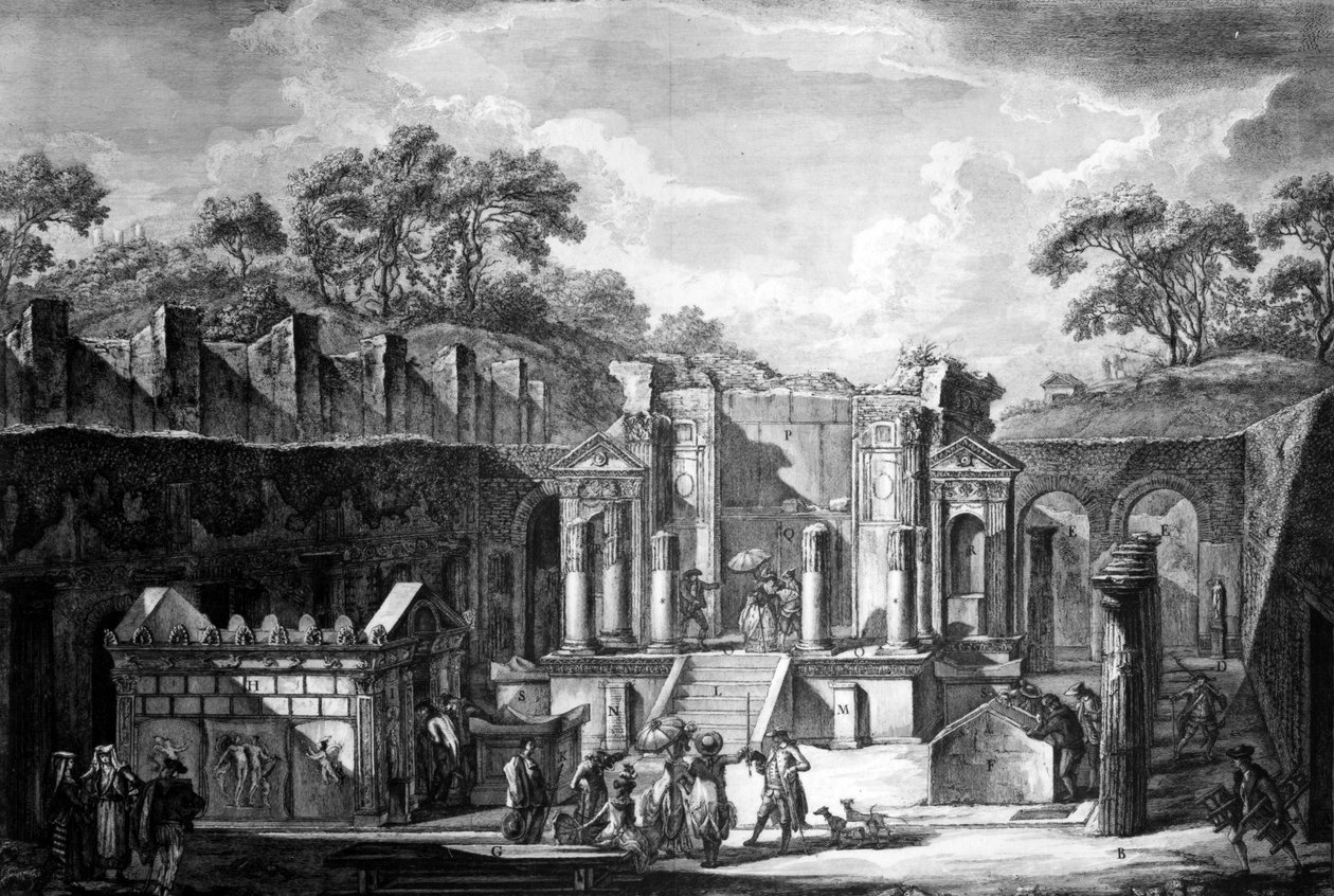 Pohled na chrám Isis, Pompeje, vyrytý Francesco Piranesi, 1788 od Louis Jean Desprez