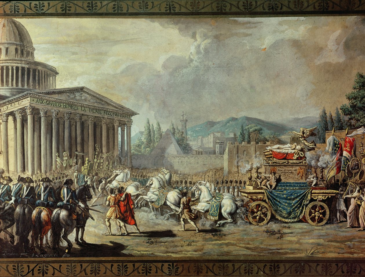 Překlad smrtelných ostatků Voltaira (1694-1778) do Pantheonu v Paříži 10. července 1791 (detail) od Louis Jean François Lagrenée