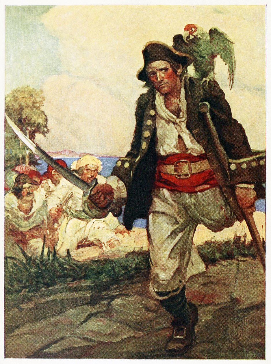 Frontispis z hospody Treasure Island. 1915 (barevná litorafa) od Louis John Rhead