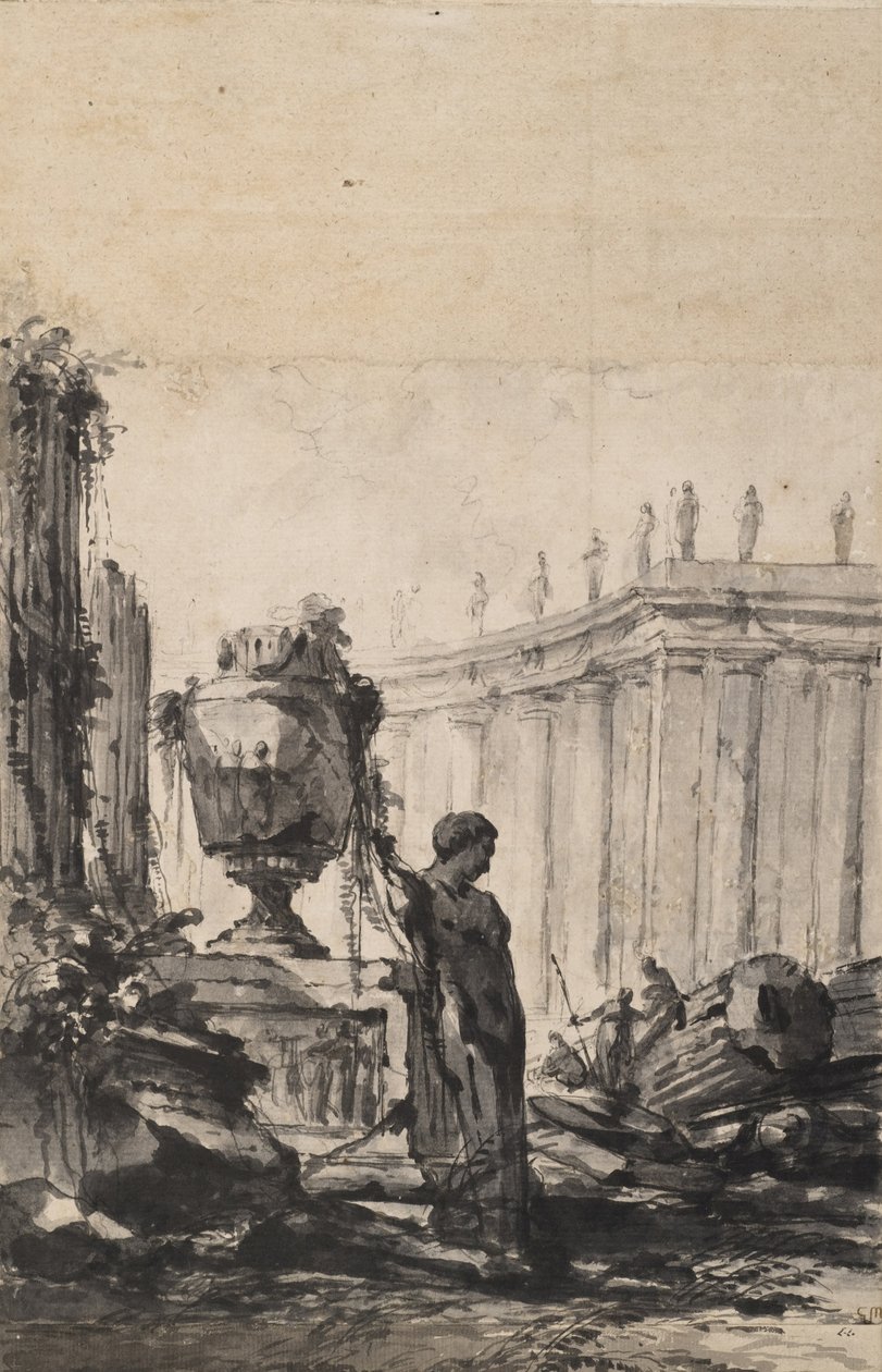 Architectural Fantasy with Vase, Herm, and Colonnade od Louis Joseph Le Lorrain