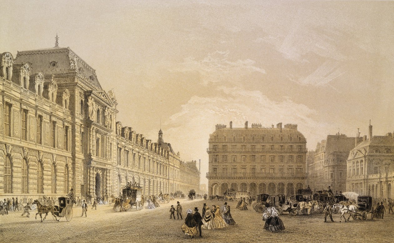 Pohled na průčelí Louvru, Rue de Rivoli a Palais Royal, 1855 od Louis Jules Arnout