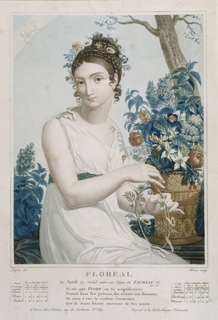 Floreal (duben květen), osmý měsíc republikánského kalendáře, vyryl Tresca, kolem roku 1794 od Louis Lafitte