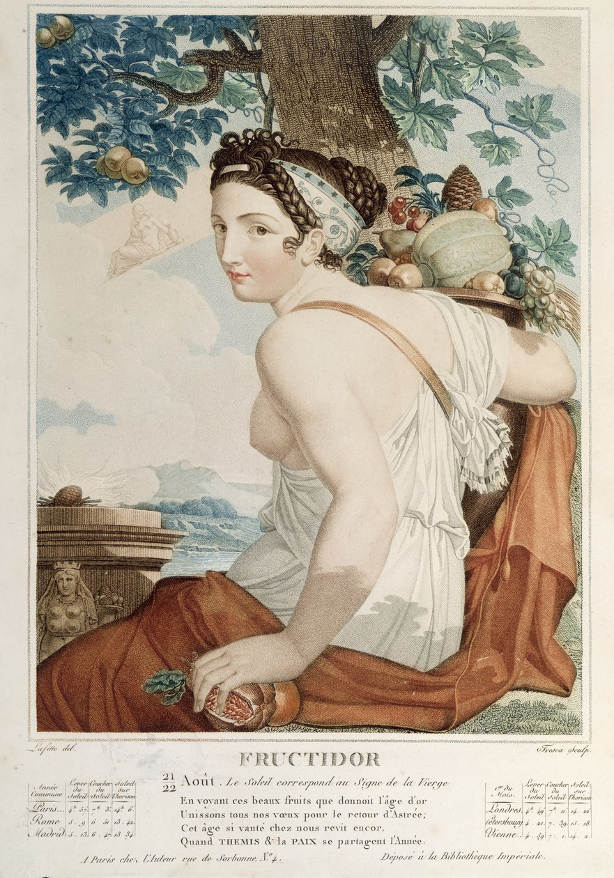 Fructidor (srpen září) dvanáctý měsíc republikánského kalendáře, vyryl Tresca, kolem roku 1794 od Louis Lafitte