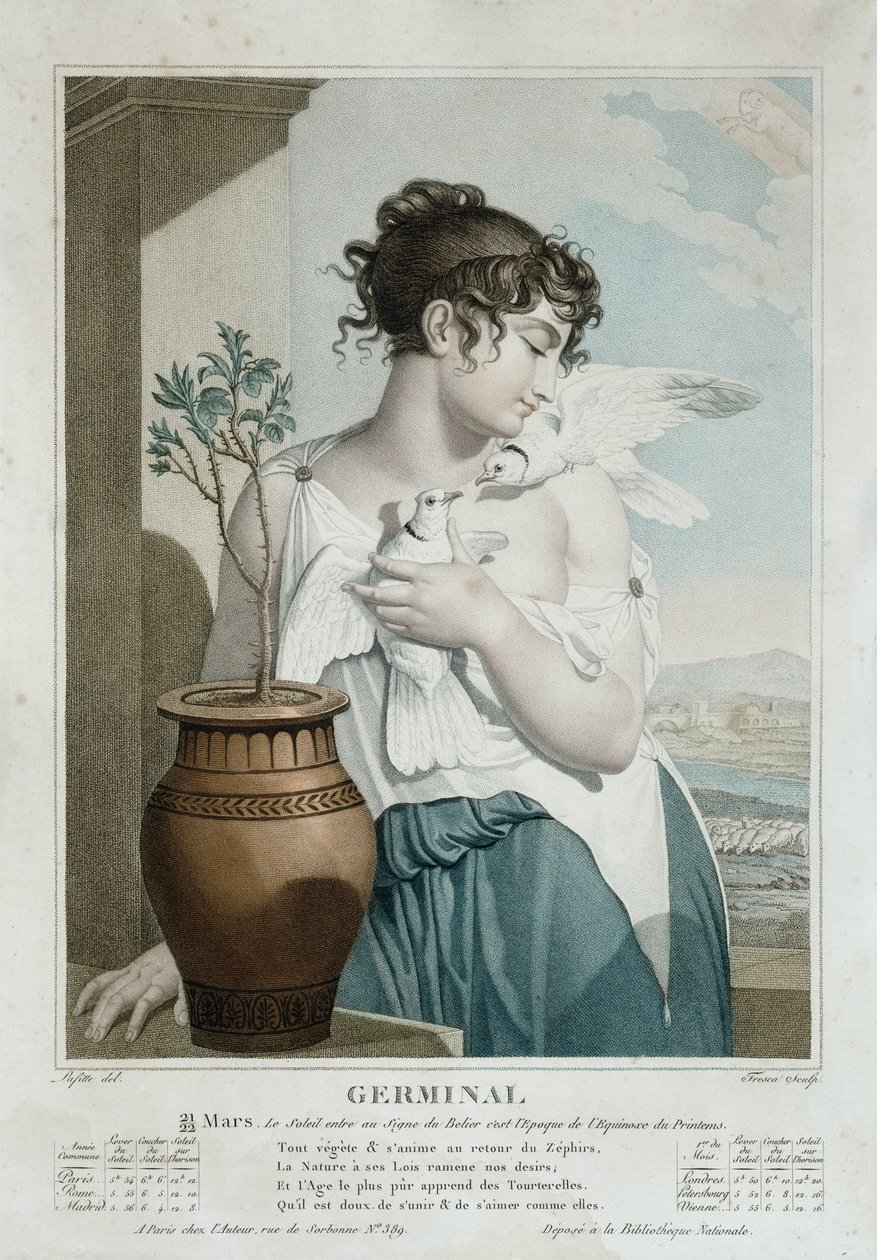 Germinal (březen duben), sedmý měsíc republikánského kalendáře, vyryl Tresca, kolem roku 1794 od Louis Lafitte