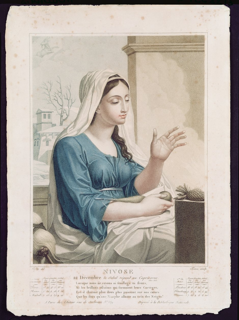 Nivose (prosinec leden), čtvrtý měsíc republikánského kalendáře, vyryl Tresca, kolem roku 1794 od Louis Lafitte