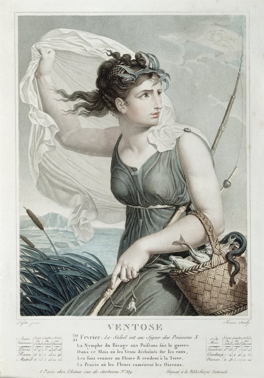 Ventose (únor březen), šestý měsíc republikánského kalendáře, vyryl Tresca, kolem roku 1794 od Louis Lafitte