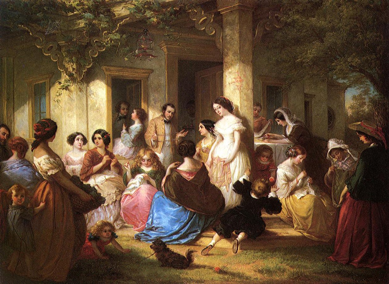 Večírek šití, 1857 od Louis Lang