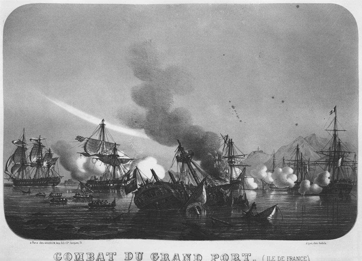 Námořní bitva u Grand Port na Mauriciu v roce 1810 od Louis Le Breton