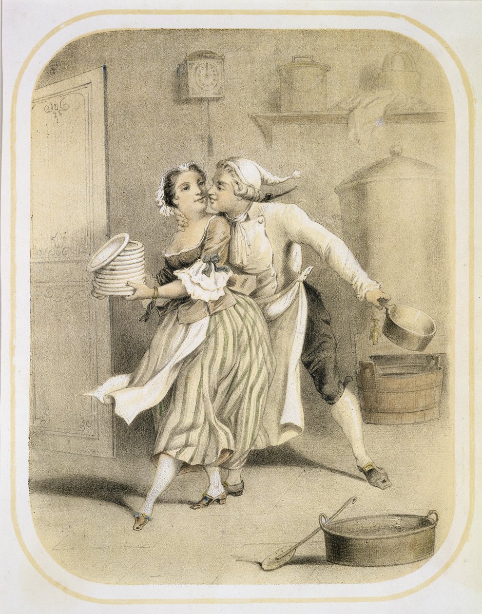 Lust in the Kitchen, ze série tisků zobrazujících Sedm smrtelných hříchů, kolem roku 1850 od Louis Leopold Boilly