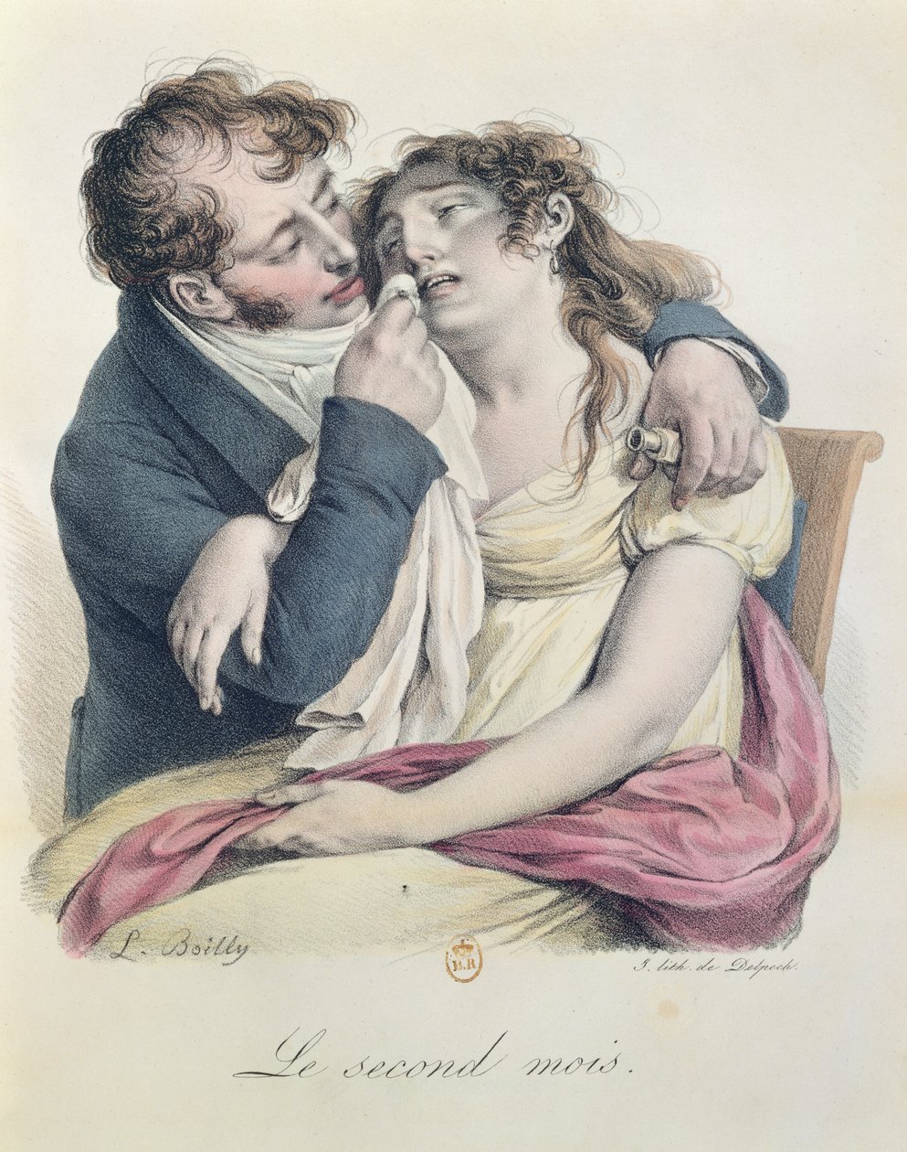 Druhý měsíc těhotenství, cca 1825 (barevné lito) od Louis Leopold Boilly