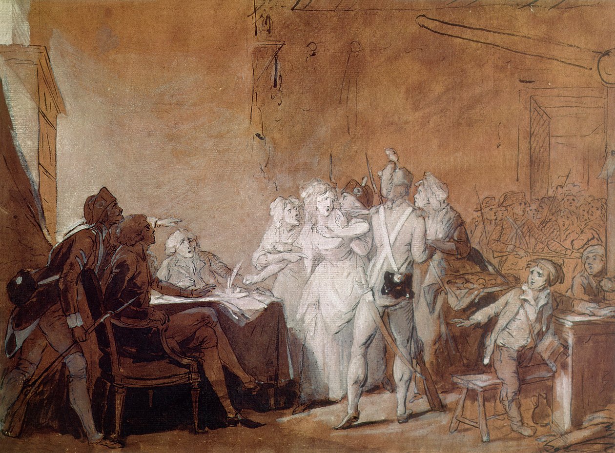 Zatčení Charlotte Corday (pero a inkoust a wc na papíře) od Louis Leopold Boilly