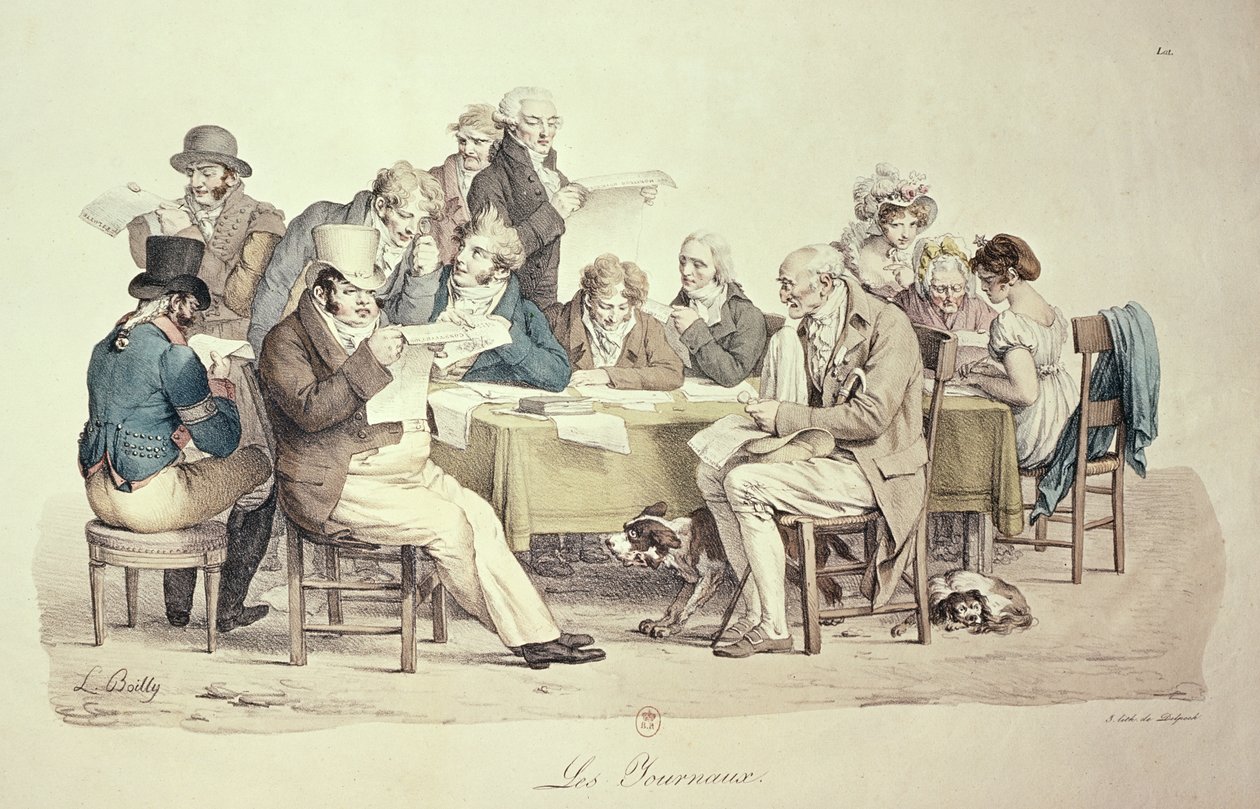 The Newspapers, vyryl Francois Seraphin Delpech (1778-1825) od Louis Leopold Boilly