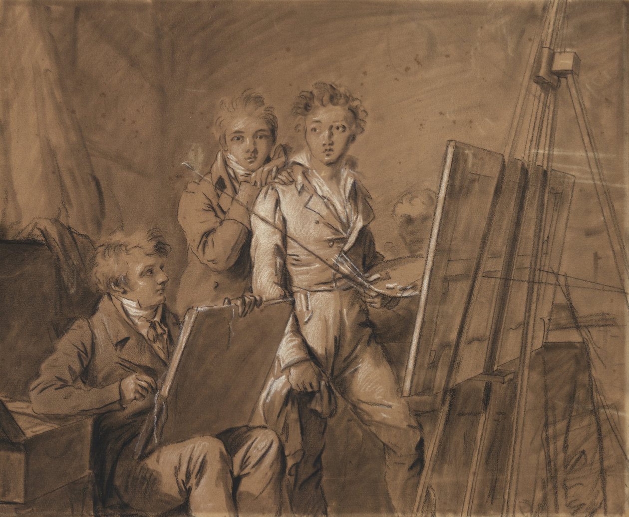 Tři mladí umělci ve studiu od Louis Leopold Boilly