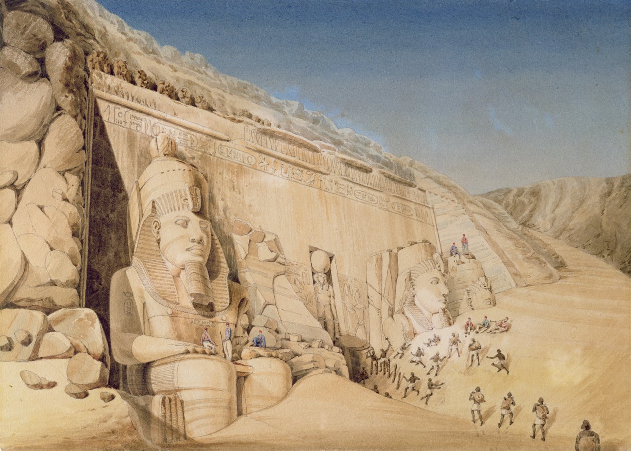 Výkop velkého chrámu Ramesse II, Abu Simbel, 1819 od Louis M.A. Linant de Bellefonds