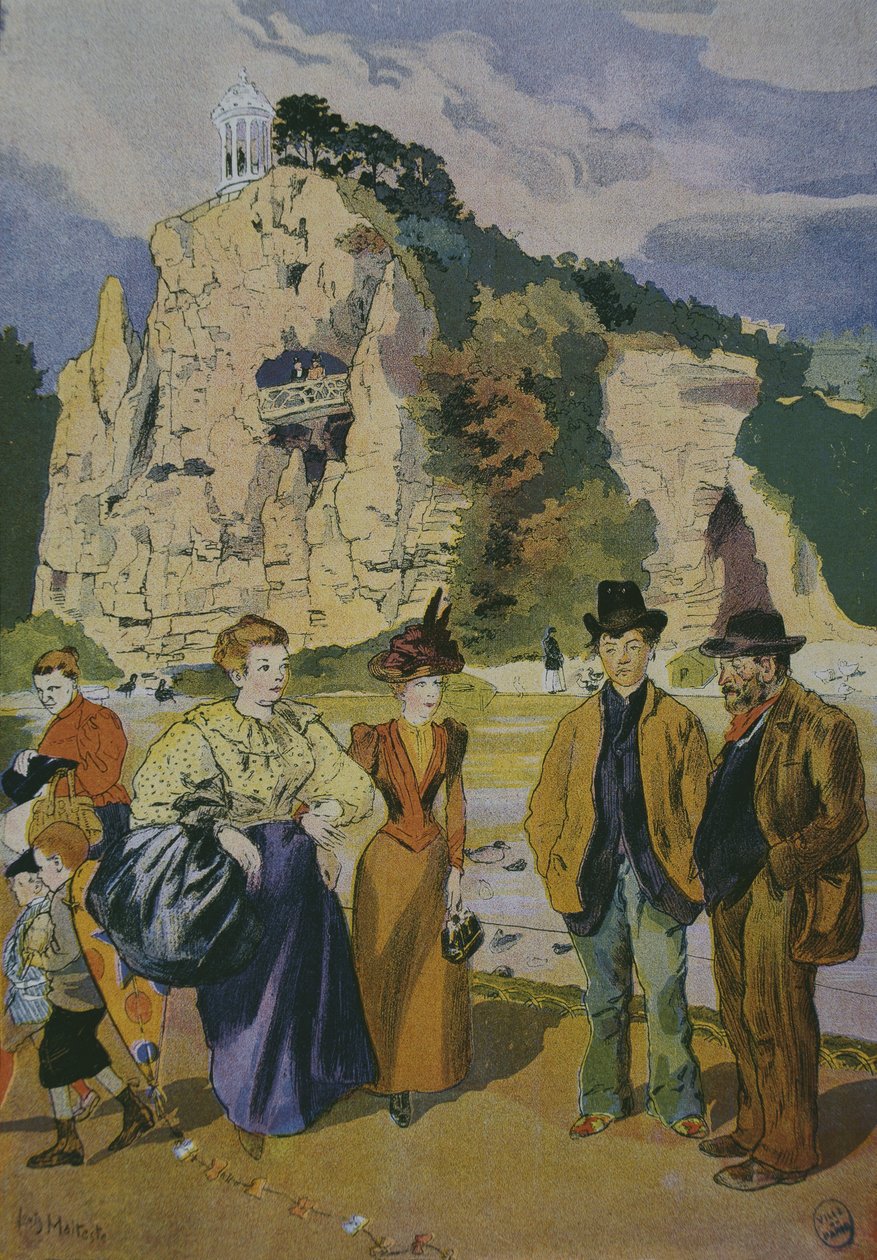 Les Buttes Chaumont (barevná rytina) od Louis Malteste
