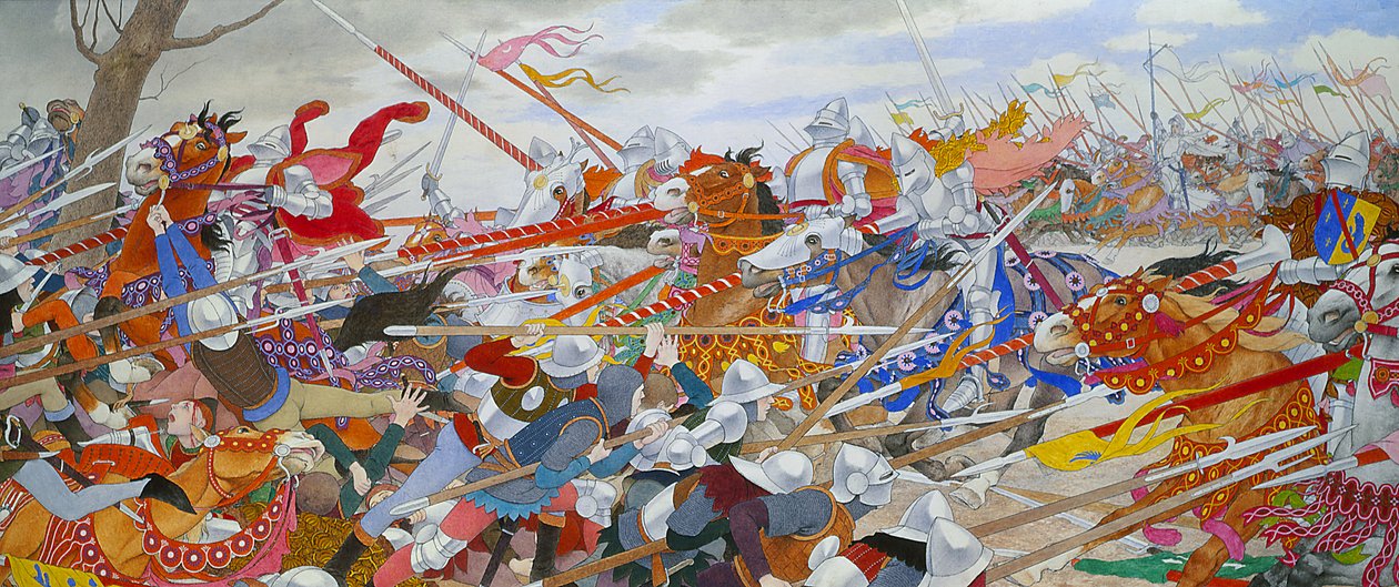 The Turmoil of Conflict, od Johanky z Arku Series D, kolem 1905-11 (olej a plátek zlata na plátně) od Louis Maurice Boutet de Monvel