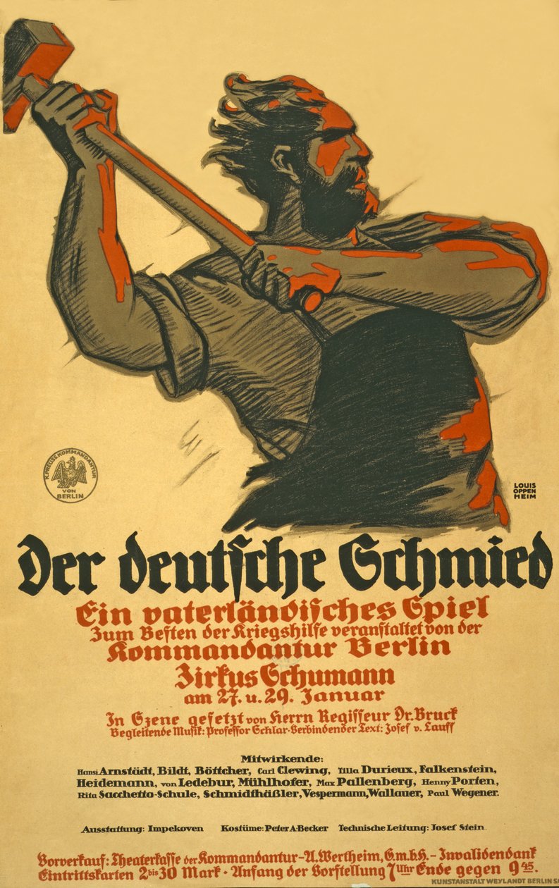 Plakát oznamující divadelní hru na podporu německé válečné pomoci, cca 1914-18 od Louis Oppenheim
