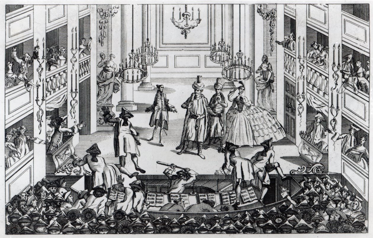 Nepokoje v divadle Covent Garden v roce 1763 v důsledku toho, že manažeři odmítli přiznat poloviční cenu v opeře Artaxerxes od Louis Philippe Boitard