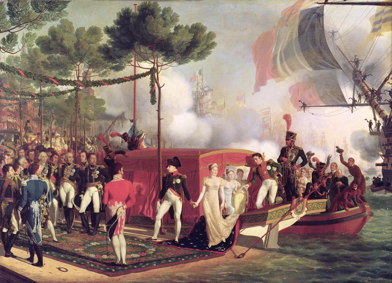 Napoleon I. (1769-1821) a Marie Louise (1791-1847) vylodění v Antverpách, 1810 od Louis Philippe Crepin