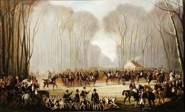 Lovecké setkání v Puis au Roi v lese Compiegne od Louis Robert Heyrault