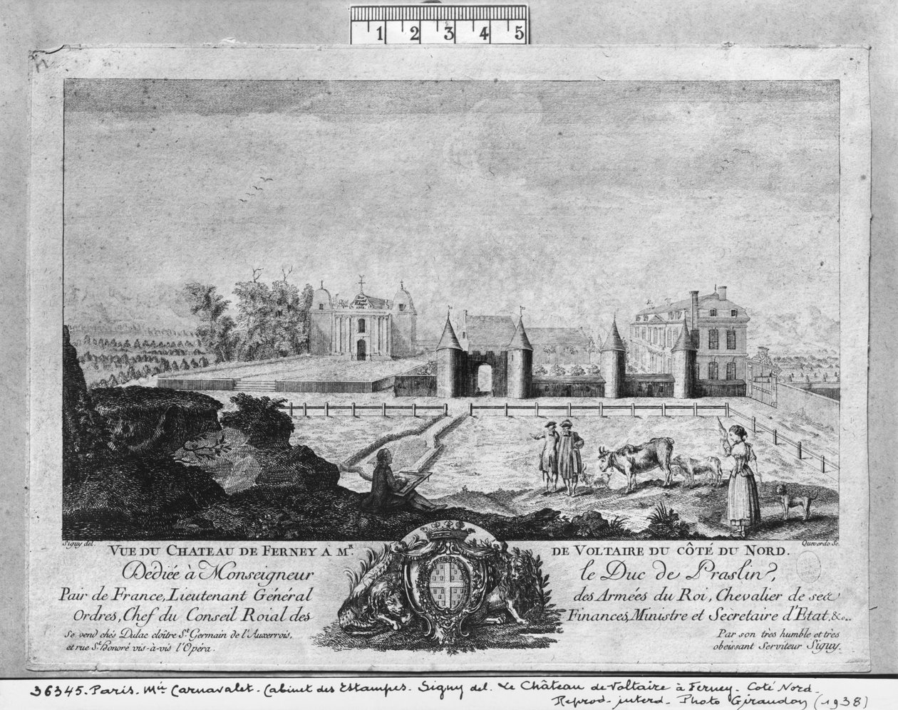 Voltairův dům ve Ferney, severní strana, vyrytý Francois, Maria, Isidore Queverdo (1748-97) od Louis Signy